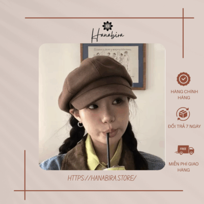 Mũ len màu nâu phong cách retro