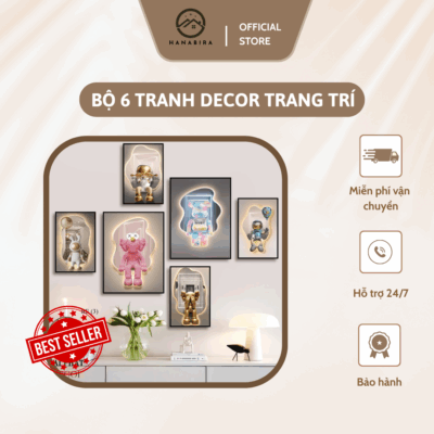 Bộ 6 tranh Bearbrick decor trang trí